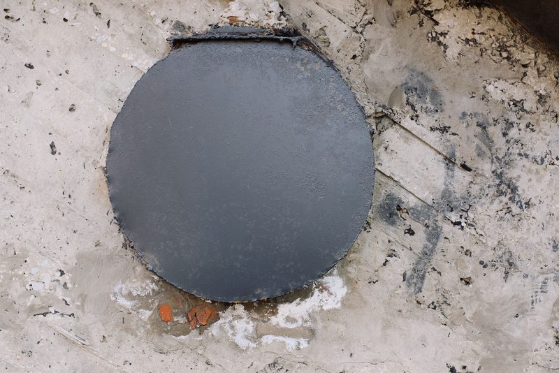 Revizní šachta drenáže v rohu domu – Vysoké Mýto, Šachty DN 315 ve čtyřech rozích, poklop v chodníku
